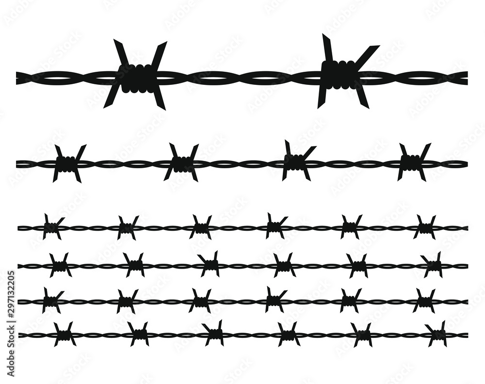 Seamless silhouette of barbed wire. Vector illustration pattern, texture. - obrazy, fototapety, plakaty 