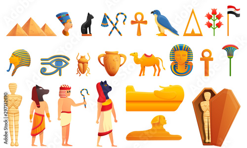 Egypt icons set. Cartoon set of Egypt vector icons for web design