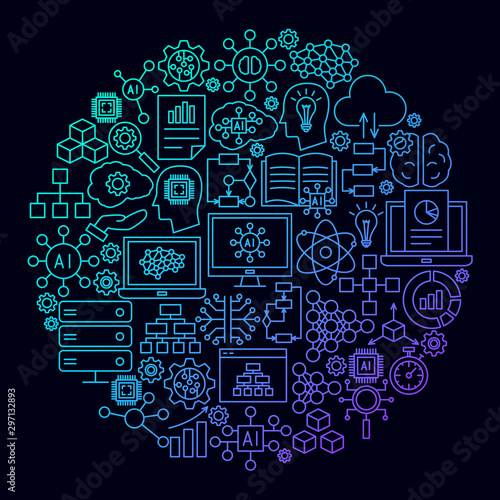 Artificial Intelligence Line Icon Circle Concept