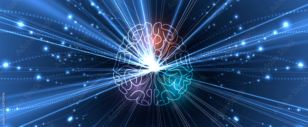 Obraz premium Quantum processing. Deep learning artificial intelligence. Future new technology for business or science presentation