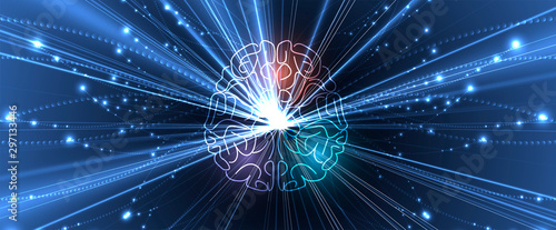 Quantum processing. Deep learning artificial intelligence. Future new technology  for business or science presentation