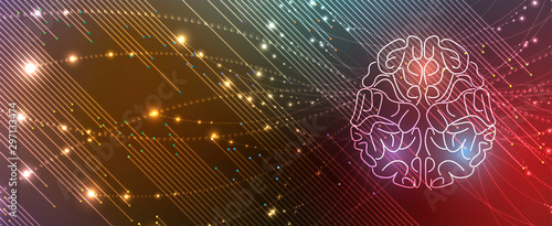 Quantum processing. Deep learning artificial intelligence. Future new technology  for business or science presentation