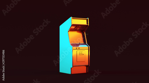 Silver Vintage Arcade Console with Red Orange and Blue Green Moody 80s lighting 3d illustration 3d render