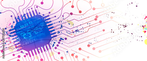 Quantum processing. Deep learning artificial intelligence. Future new technology  for business or science presentation
