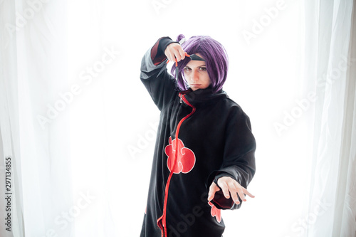 Schilderij op canvas Girl cosplayer with purple hair anime Japan