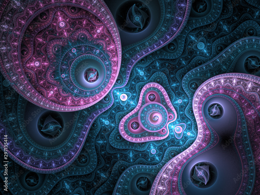Pink and blue fractal time machine, digital artwork for creative graphic design - obrazy, fototapety, plakaty 