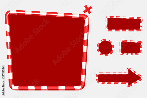 Christmas user interface for mobile or computer game design. Buttons, boards and frame.