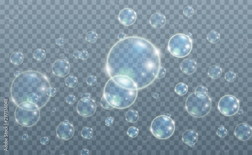Fotografia White beautiful bubbles on a transparent background vector illustration