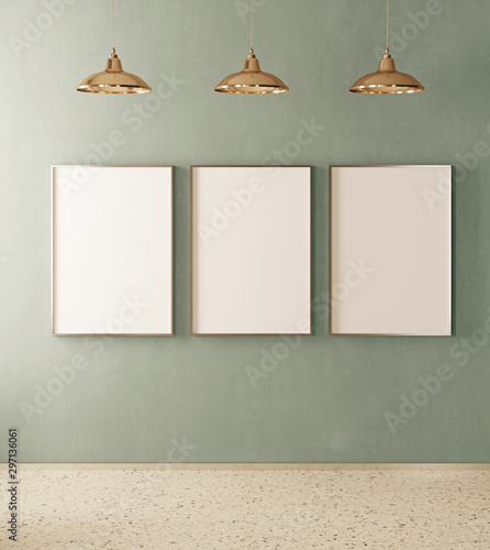 Mockup poster in the interior in modern style. Empty frame. 3d render image