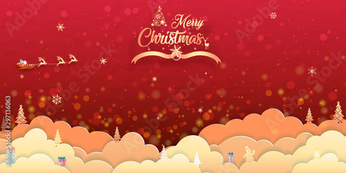 Merry Christmas and happy new year. cute animal character it's wearing Hat scarf and winter glove to celebrate, landscape gold background, snow, card, and happiness. Vector Illustration