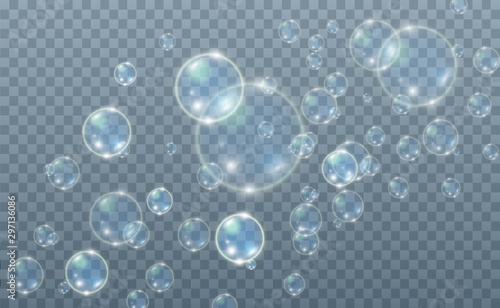  White beautiful bubbles on a transparent background vector illustration. Bubble.