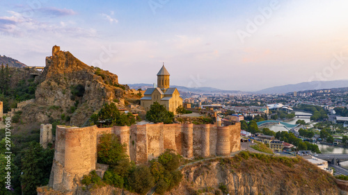 Beautiful aerial and panoramic view of Tbilisi at sunset, Georgia, Europe