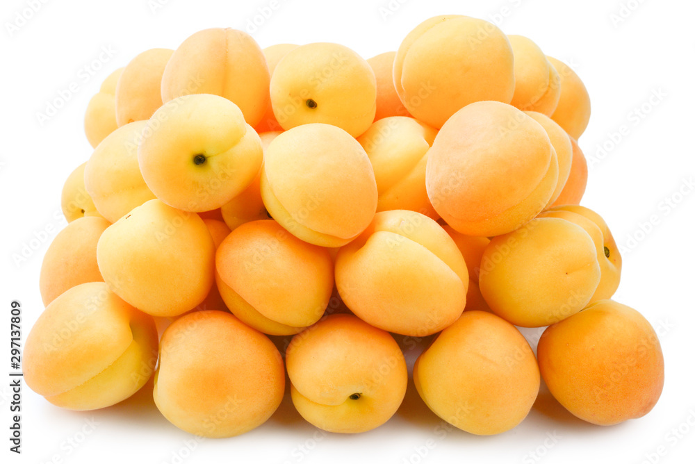 Ripe juicy orange apricots isolated on white background. Ripe juicy orange apricots isolated on white background.