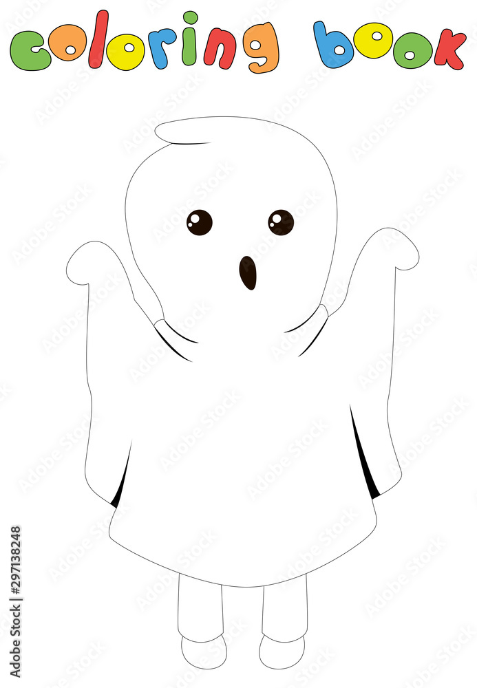 Obraz premium Cute cartoon boy in a ghost costume. Coloring book for kids