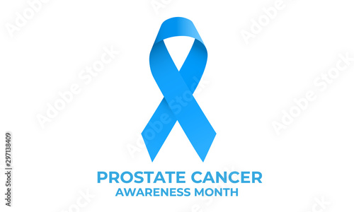 Prostate cancer awareness month. November month awareness of mens health issues vector banner design with blue ribbon