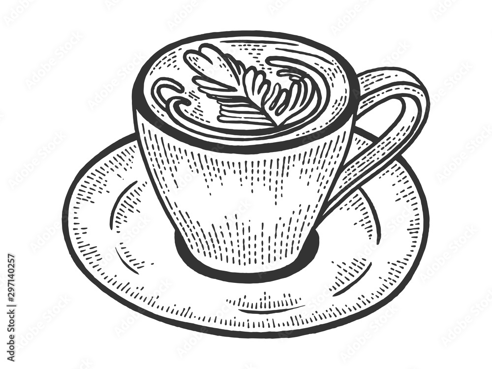 Φωτογραφία Cup of latte with art heart sketch engraving vector illustration