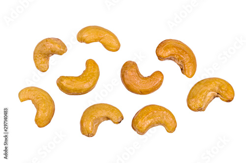 Roasted cashew nuts isolated on a white background