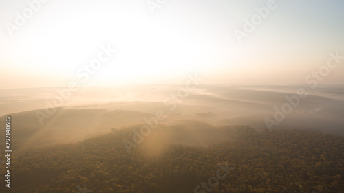 Autumn forest aerial view at sunset. © sergeytay