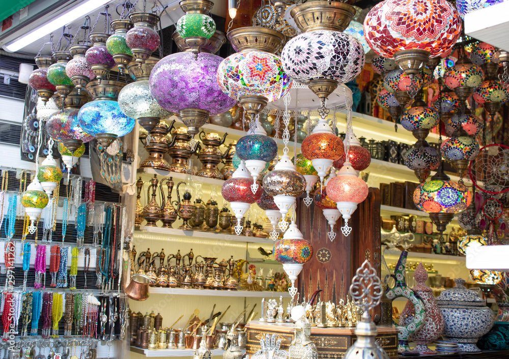 Traditional ottoman lamps closeup. A lot of mosaic glass.
