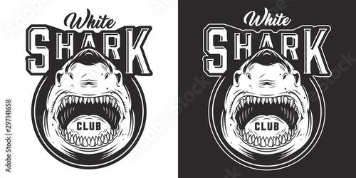 Angry aggressive shark monochrome print