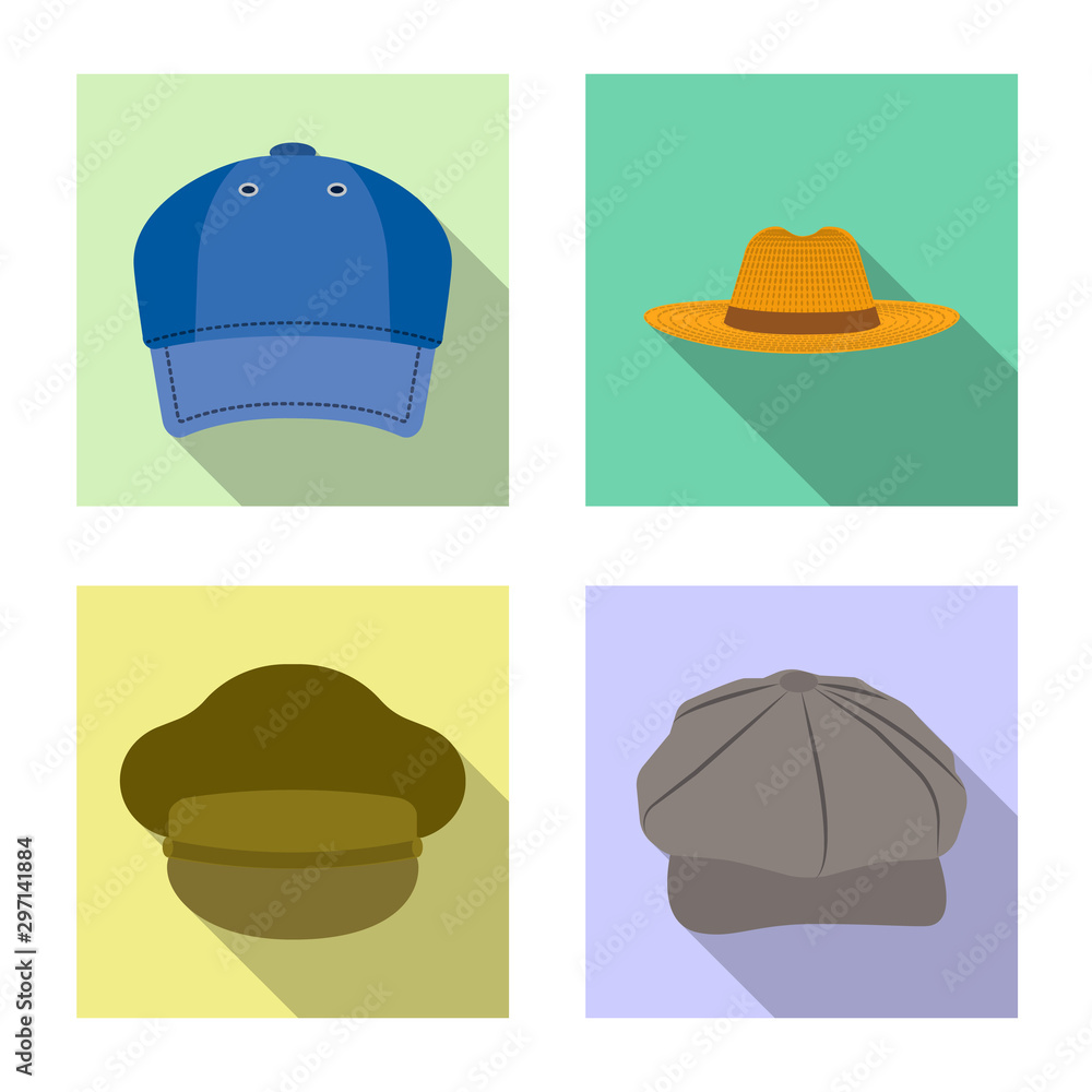 Vector design of headgear and cap sign. Set of headgear and accessory stock symbol for web. Vector design of headgear and cap sign. Set of headgear and accessory stock symbol for web.