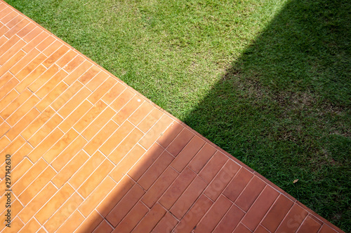Red brick floor and grass