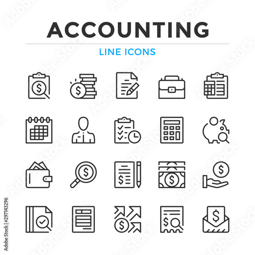 Accounting line icons set. Modern outline elements, graphic design concepts, simple symbols collection. Vector line icons