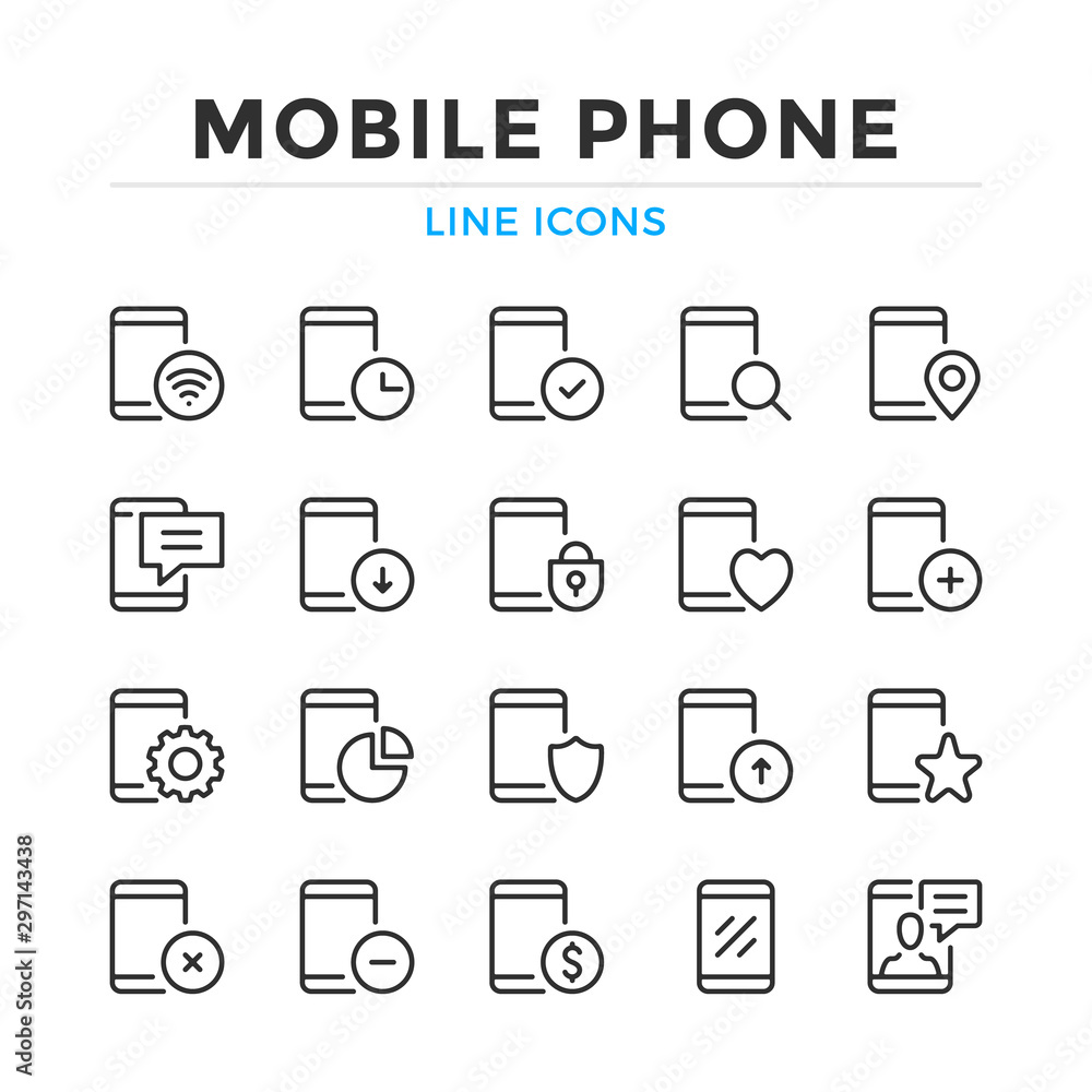 Mobile phone line icons set. Modern outline elements, graphic design concepts, simple symbols collection. Vector line icons Mobile phone line icons set. Modern outline elements, graphic design concepts, simple symbols collection. Vector line icons