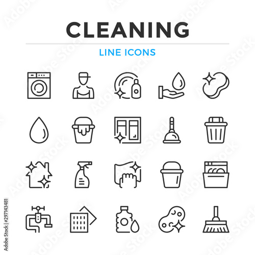 Cleaning line icons set. Modern outline elements, graphic design concepts, simple symbols collection. Vector line icons