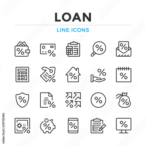 Loan line icons set. Modern outline elements, graphic design concepts, simple symbols collection. Vector line icons