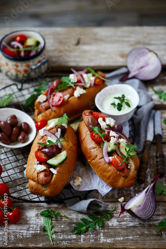 Greek hot dogs..style rustic