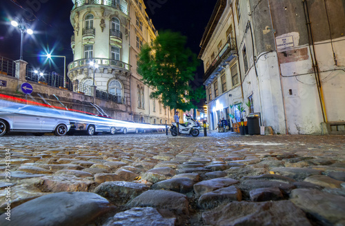 Sargento-Mor street. Lower Coimbra at night, Portugal photo