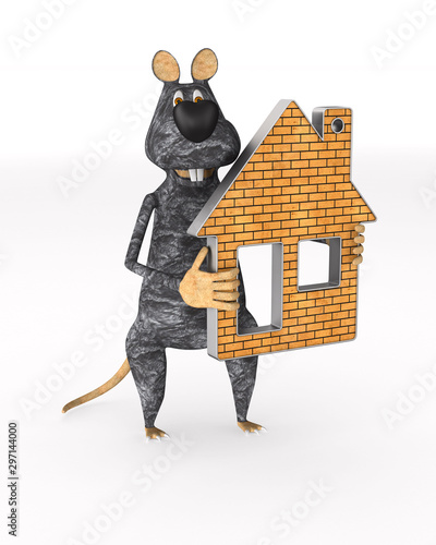 rat with house on white bac...