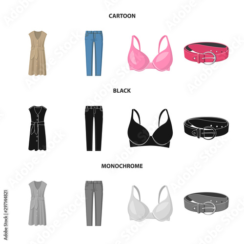 Vector illustration of woman and clothing icon. Set of woman and wear stock vector illustration.