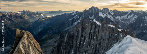 Rocky mountain cliffs in Mont Blanc massif at dawn