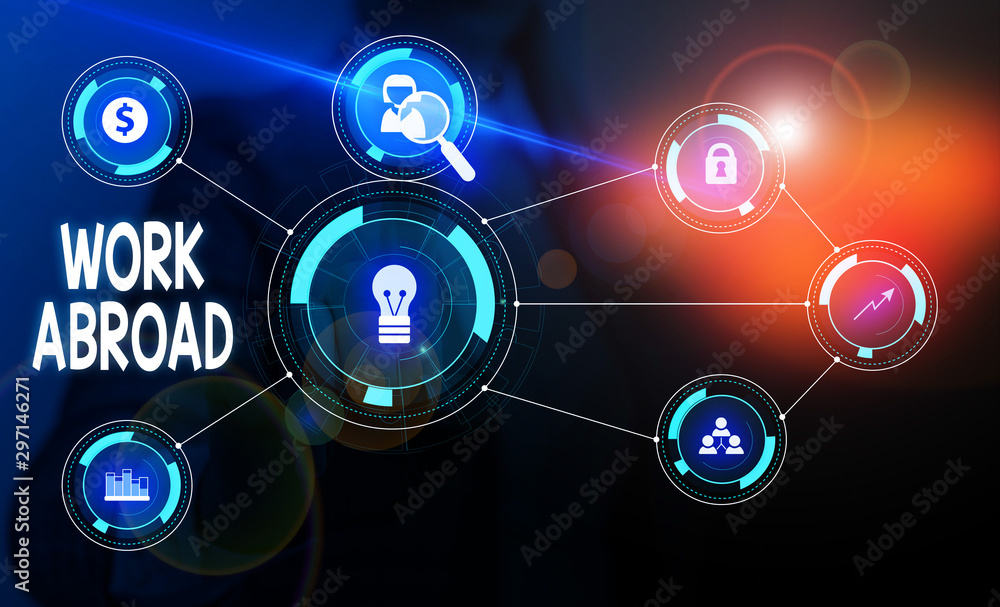 Text sign showing Work Abroad. Business photo showcasing Immersed in a foreign work environment Job Overseas Non Local Woman wear formal work suit presenting presentation using smart device Text sign showing Work Abroad. Business photo showcasing Immersed in a foreign work environment Job Overseas Non Local Woman wear formal work suit presenting presentation using smart device