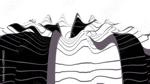 Optical illusion wave. Abstract 3d black and white illusions. Horizontal lines stripes pattern or background with wavy distortion effect. Vector illustration.