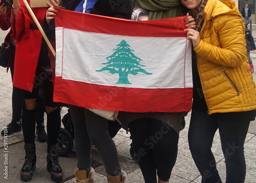 Libanesische Staatsflagge auf einer Demo in Frankfurt