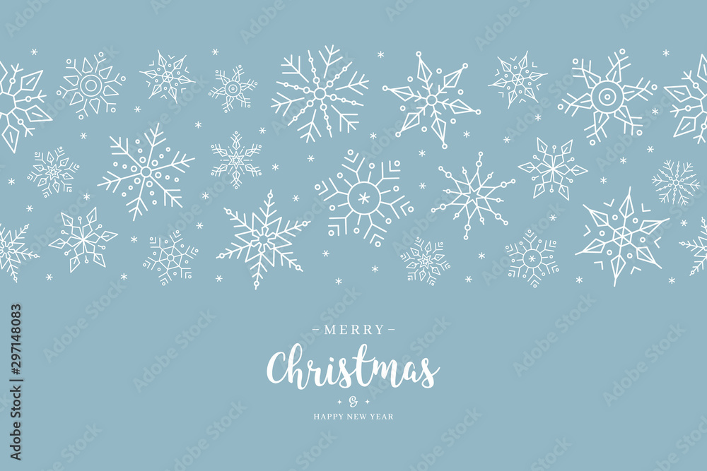 Christmas snowflake elements border card with greeting text seamless pattern ice blue background. Christmas snowflake elements border card with greeting text seamless pattern ice blue background.