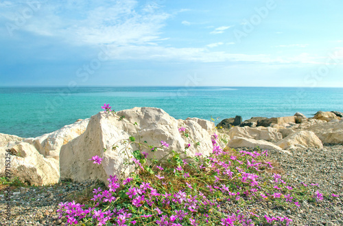 View to the Adriatic sea  from Bari city beach, Puglia region, Italy
