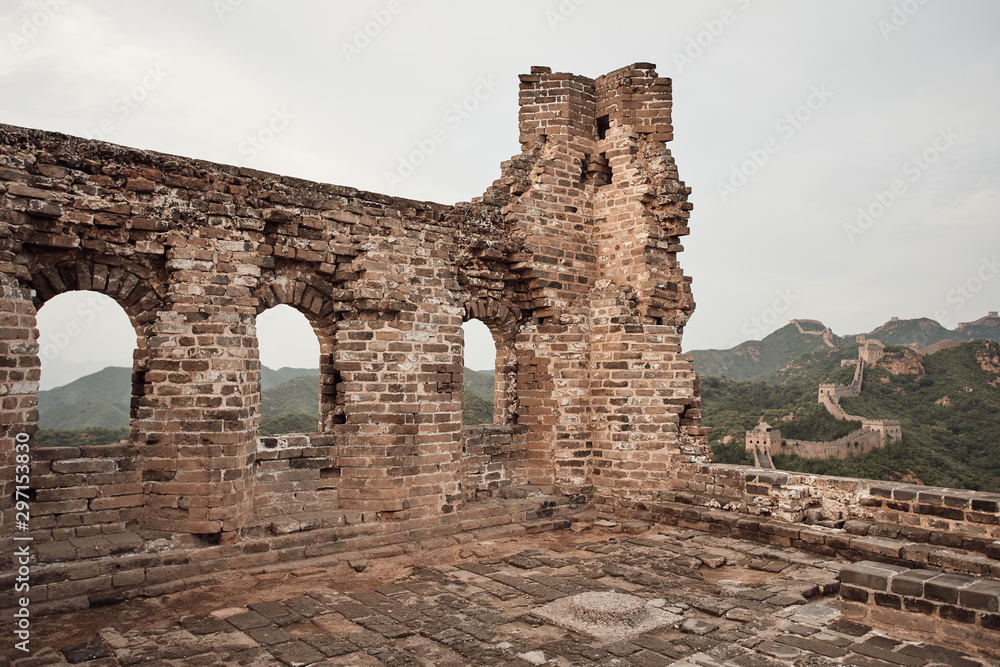 Views from inside a ruined watchtower on the Jinshanling section of the Great Wall of China in Hebei Province, near Beijing.