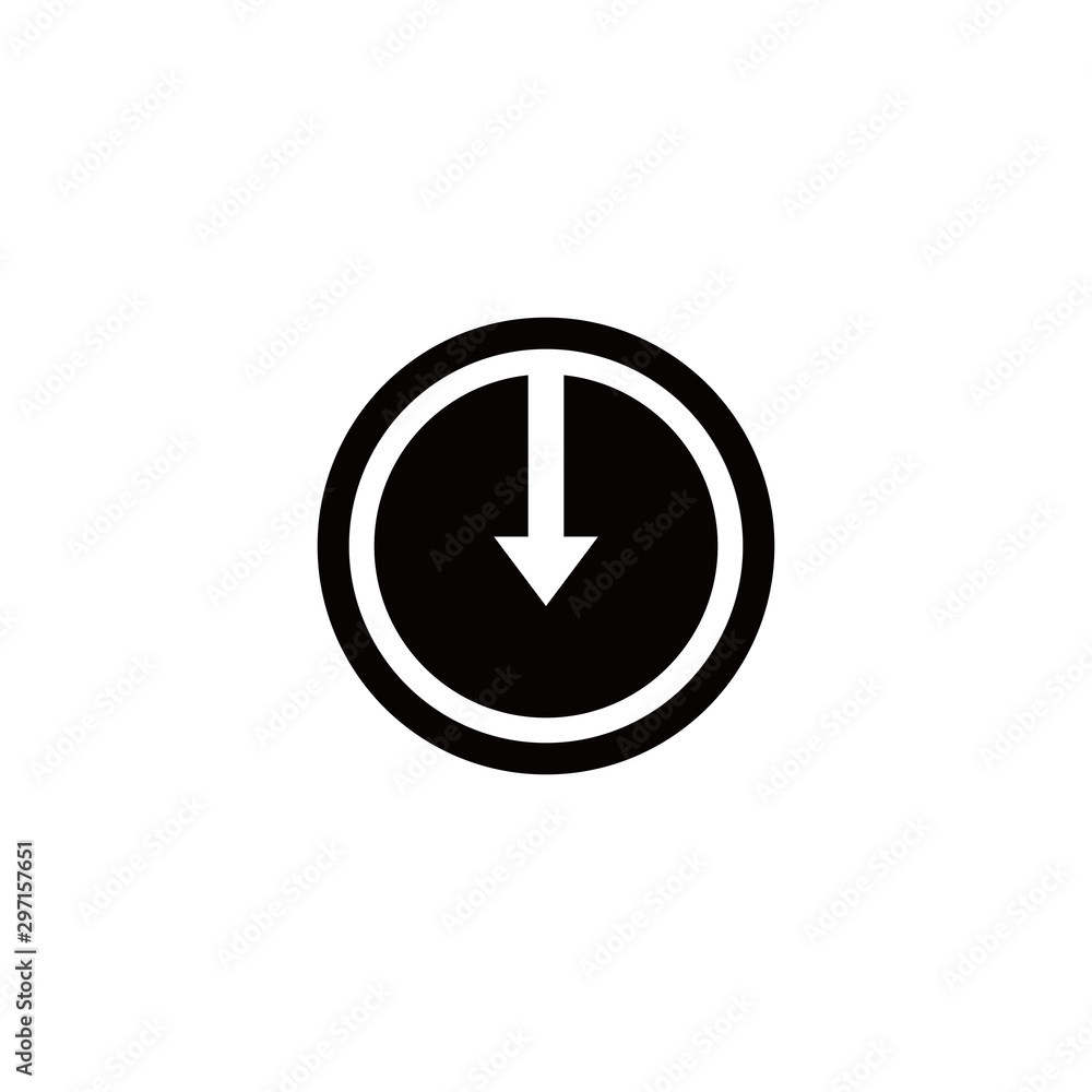 Boot arrow in black circle with white stroke and white background Boot arrow in black circle with white stroke and white background