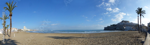 Panoramic view of Pe  iscola town. Costa del Azahar  Province of Castell  n  Valencian Community  Spain