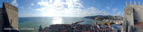 Panoramic view of Peñiscola town. Costa del Azahar, Province of Castellón, Valencian Community, Spain