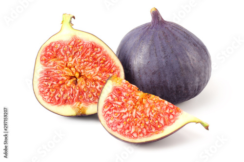 Figs with cut slice isolated on white background