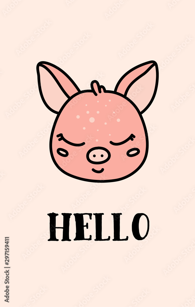 Obraz premium Cute baby swine hand drawn vector character