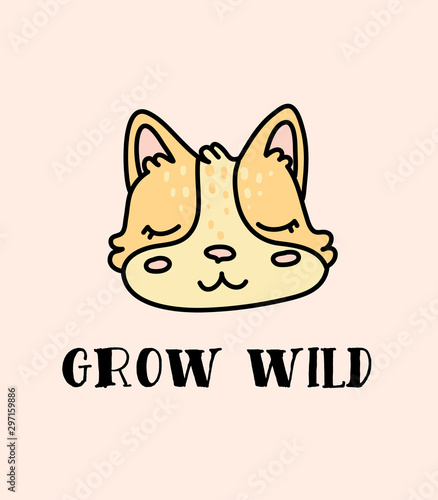 Cute baby fox hand drawn vector character