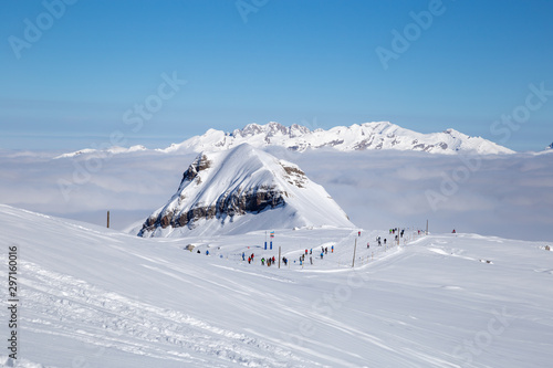 Snowy Alpine ski slopes Flaine, Haute Savoie, France