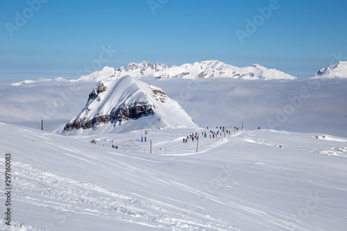 Snowy Alpine ski slopes Flaine, Haute Savoie, France