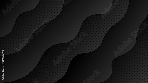 Abstract modern background . paper art style . black forms and waves. Gradient abstract banner. vector image . 3d rendering .